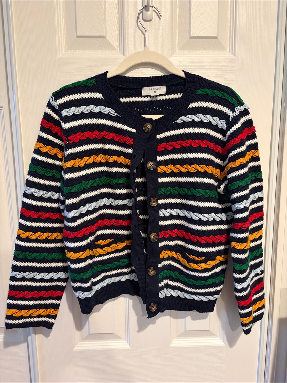 La Ligne x Target Navy Striped Cable-Knit Cardigan